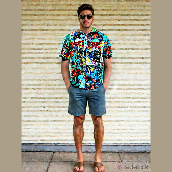 CR24 Chrome Edge Other - Bordo Cromato Tropical Collage Print Button Down Shirt Short Sleeve Size L